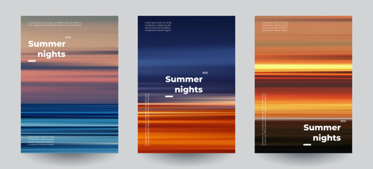 Wall Mural - Summer beach night backgrounds set. Creative gradients in summer colors. Ocean horizon, beach and sunsets.