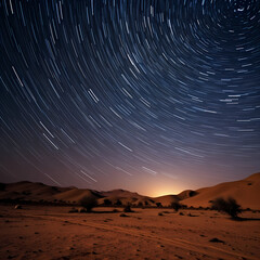 Poster - Time-lapse of stars over a desert landscape.