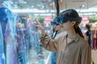 Shoppers using AR glasses to explore a virtual storefront filled with personalized product suggestions