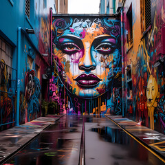 Canvas Print - Vibrant street art in a bustling city.