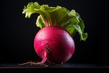 A Red Radish With Green Leaves
