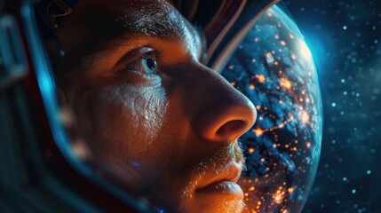 Wall Mural - Astronaut's Cosmic Gaze: Reflections of the Milky Way in the Eyes of Humanity's Dream to Conquer the Universe, Viewed from a Spacecraft Window