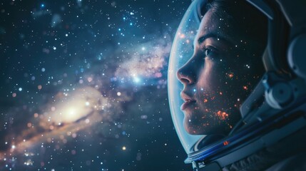 Wall Mural - An Astronaut Admiring the Starry Expanse Through the Window of a Spacecraft, with the Milky Way Mirrored in Their Eyes