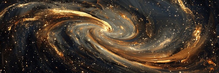 Wall Mural - an abstract cosmic background with swirling gold metallic foil accents resembling galaxies and nebul