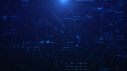 Leinwandbilder - Technology digital futuristic cyberspace data network structure concept. Blue future scifi stream line connection fly through 4k motion background.