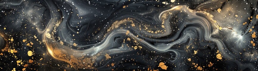 Wall Mural - an abstract cosmic background with swirling gold metallic foil accents resembling galaxies and nebul