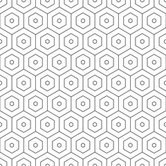 Poster - geometric seamless pattern. repeating hexagon lattice. repeated black honeycomb isolated on white ba