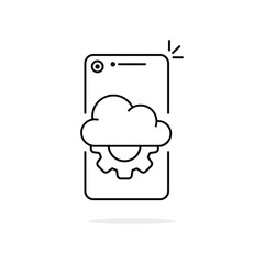 Fototapete - devops icon like thin line phone with gear and cloud. linear trend modern logotype graphic stroke art design web element isolated on white. concept of data optimization pictogram or smartphone develop