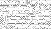 Computer Motherboard Seamless Pattern, Circuit Board Background. Vector Intricate Circuitry Motif With Soldered Connections And Electronic Components, Creating Dynamic And Interconnected Tile Design