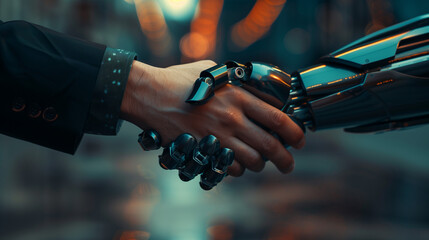 A human hand anda a robot hand dong hand shaking