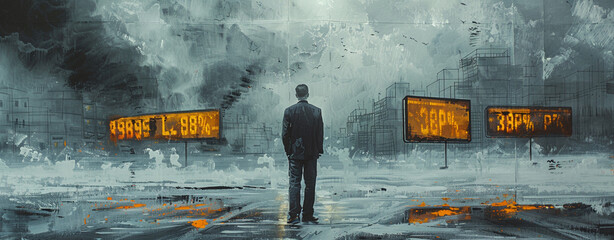 Wall Mural - Unrecognizable Businessman in a Conceptual Urban Landscape