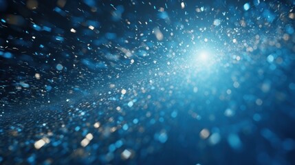 Poster - Background for graphic concept work, Blue glitter particles falling in light rays