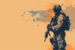 © alexandr - Silhouette of a soldier with an orange grunge background