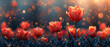 Nature flower garden, focuses on red flowers with fantastic light. Natural background out of focus. Can be used as postcard for Woman's day, Valentine, Birthday