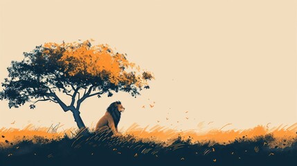 Wall Mural - backdrop of a serene sunset, this minimalist illustration captures the essence of a tranquil classro
