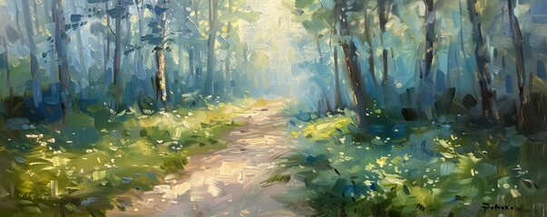 Wall Mural - painting of a serene hiking adventure. immersing in the beauty of nature's canvas with every step