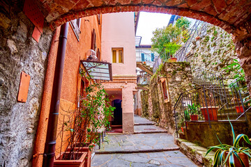 Canvas Print - The scenic stone arch in the street of Gandria, Switzerland