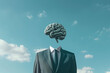 Businessman with no head but the brain sign. The concept of creativity or brainstorming for business person.