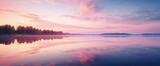 Fototapeta Fototapety z mostem - Tranquil gradient lake reflecting a pink sunset sky, creating the cutest and most beautiful mirror-like surface.