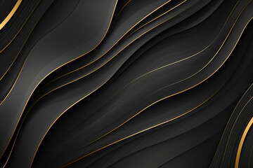 Luxury black and gold background with wavy lines. Vector illustration , Closeup of rippled black silk fabric. 3d render illustration