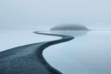 Poster - A path on a water. Misty lake. Surreal landscape. Background image. Created with Generative AI technology.