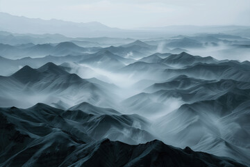 Poster - Misty mountains. Surreal landscape. Background image. Created with Generative AI technology.