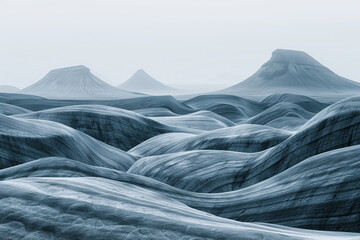 Poster - Snow covered mountains. Misty glacier. Surreal landscape. Background image. Created with Generative AI technology.