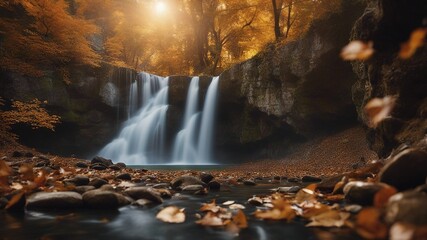 Wall Mural - waterfall in autumn Fantasy waterfall of mystery, with a landscape of hidden caves and treasures, with a Waterfall  