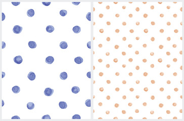 Wall Mural - dotted watercolor seamless vector pattern. blue and light brown dots on a white background. simple i