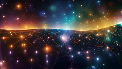 Poster - futuristic technology wave background with glowing lines and bokeh, abstract background science tech