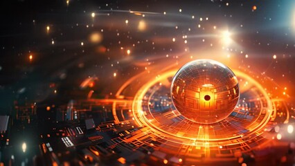 Poster - abstract technology background with a glowing sphere and a padlock, abstract background science tech