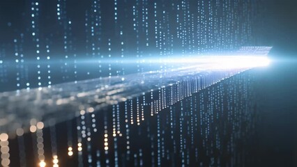 Poster - Futuristic technology interface with binary code. 3D Rendering, Abstract digital binary code flowing on a Black background, network system, AI Generated