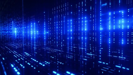Poster - abstract technology background with glowing lines and bokeh, Abstract digital binary code flowing on a Black background, network system, AI Generated