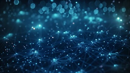 Poster - 3d rendering of abstract technology background with connecting dots and lines. Network concept, Abstract illustration of data flowing through a network of nodes and interconnected lines, AI Generated
