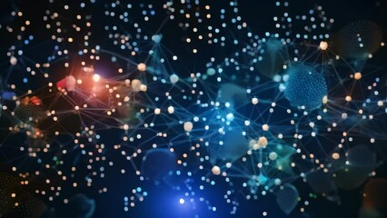 Poster - Abstract technology background with connection lines and dots. 3D Rendering, Abstract illustration of data flowing through a network of nodes and interconnected lines, AI Generated