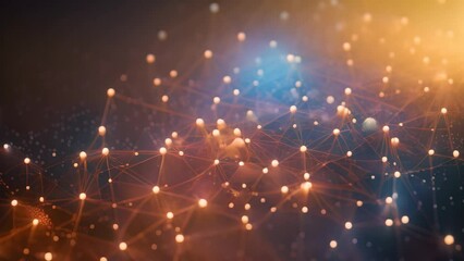 Poster - Abstract connection dots and lines on dark background. Technology concept. 3D Rendering, Abstract illustration of data flowing through a network of nodes and interconnected lines, AI Generated