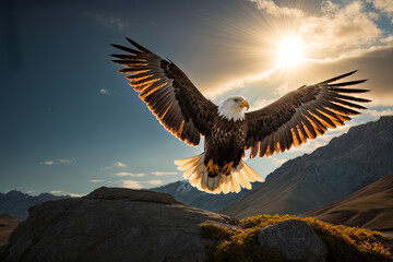  Extreme Close-up Picture of a Bald Eagle with Spread Wings, created with Generative AI technology