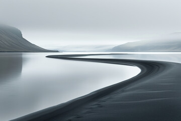 Poster - A path on a water. Misty lake. Surreal landscape. Background image. Created with Generative AI technology.