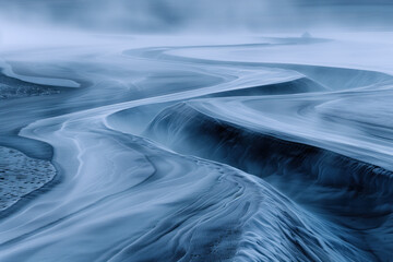 Poster - Misty glacier. Surreal landscape. Background image. Created with Generative AI technology.