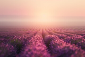Poster - Misty lavender fields. Surreal landscape. Background image. Created with Generative AI technology.