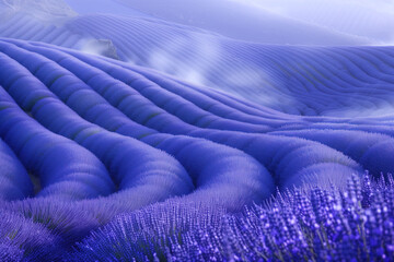 Poster - Misty lavender hills. Surreal landscape. Background image. Created with Generative AI technology.