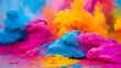 Colorful holi paints flying apart