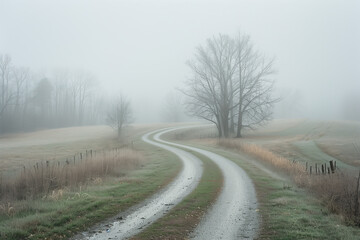 Poster - Road in the fog. Misty landscape. Background image. Created with Generative AI technology.