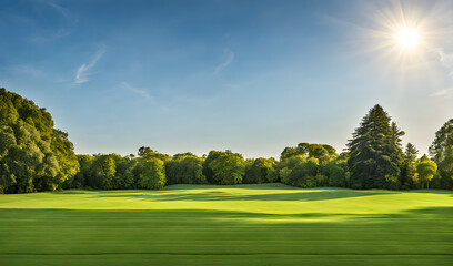 Wall Mural - wide lawn trimmed with precision under a blue sunny sky