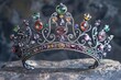 Exquisite royal crown crafted from silver Adorned with a variety of gemstones Symbolizing nobility and power.