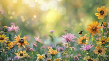 Canvas Print - Celebrate World Earth Day with a beautiful border frame featuring pollinator-friendly flowers and bees.