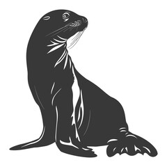 Wall Mural - silhouette sea lion animal black color only full body