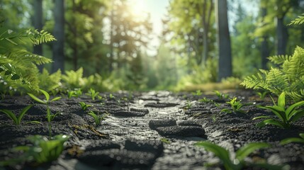 Poster - World Earth Day showcases footprints and tire tracks guiding towards a sustainable future on a greener path.