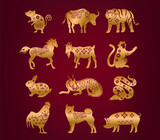 Fototapeta Dziecięca - Chinese Zodiac Consists Of 12 Animals. Rat, Ox, Tiger, Rabbit, Dragon, Snake, Horse, Goat, Monkey, Rooster, Dog And Pig