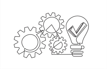 Poster - continuous line drawing of gears and lights idea vector illustration